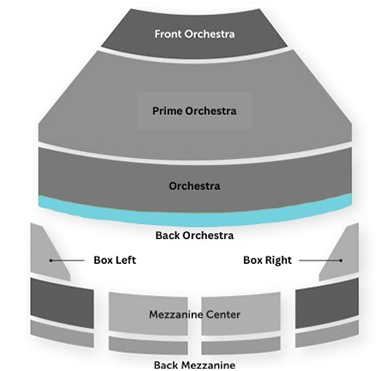 Back orchestra seating is highlighted in blue