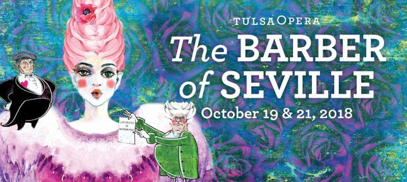 An illustrated image of The Barber of Seville, coming to Tulsa Opera October 19 and 21