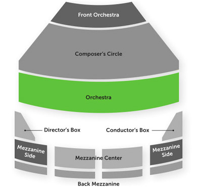 Orchestra seating is highlighted in green