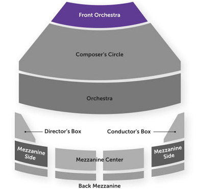 Front Orchestra seating is highlighted in purple